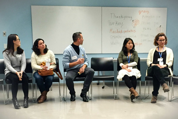 English language learners and Talk Time volunteers meet up at the Seattle Public Library. (Photo by Lisa Nikolau)