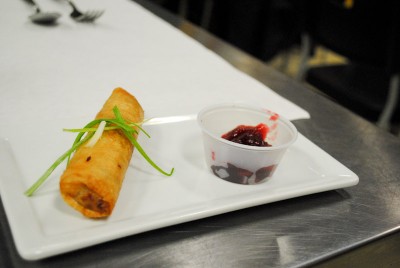 Lumpia, fried egg rolls typically filled with pork ,are stuffed with turkey and served with a spicy cranberry relish, a play on sweet and sour sauce. (Photo by Anna Goren)