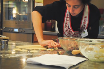 Irina Vodonos preparing dough for pelmeni. (Photo by Anna Goren)