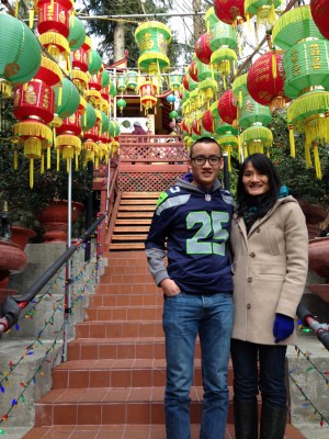 The author with his mother at Dia Tang Buddhist Temple in Lynnwood during the Lunar New Year. (Photo courtesy of Amanda Tran)