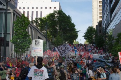 Marchers filled Madison street blocks deep as they reached downtown. (Photo by Seth Halleran)