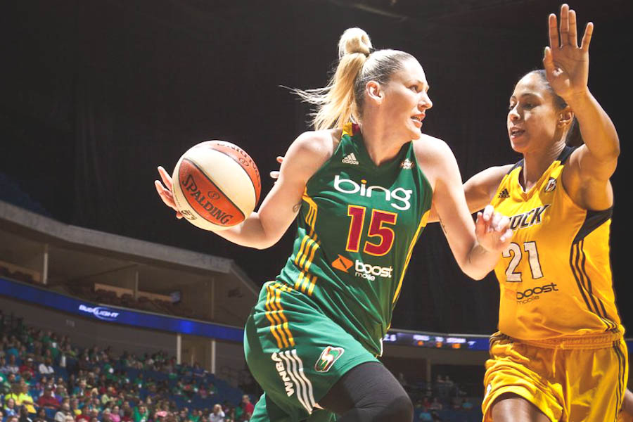 Australian superstar Lauren Jackson (left) is the best known of a long string of Aussie players for the Seattle Storm. (Photo Courtesy Seattle Storm)