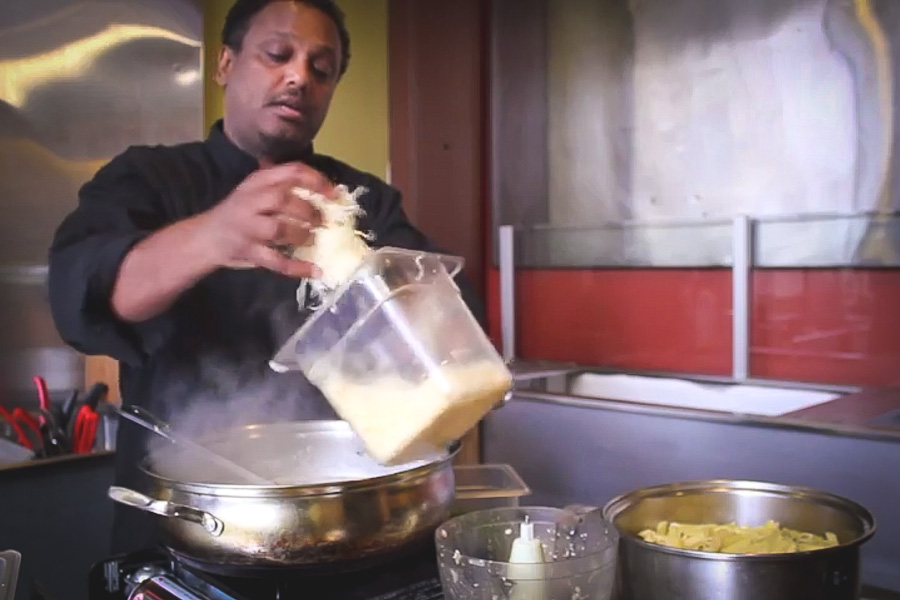Mulugeta Abate, chef at Lovage restaurant on 1st Avenue. (Video still by Aida Solomon)