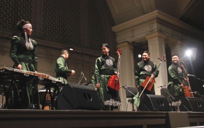 Agra Bileg receives one of several standing ovations during their performance at Town Hall Seattle. (Photo by Aida Solomon)