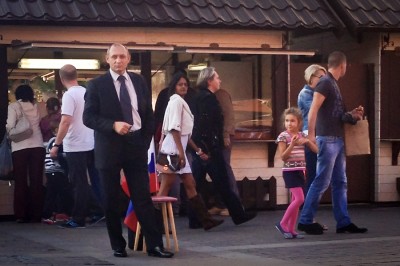 A Putin impersonator in Moscow's Red Square. (Photo by Valeria Koulikova)