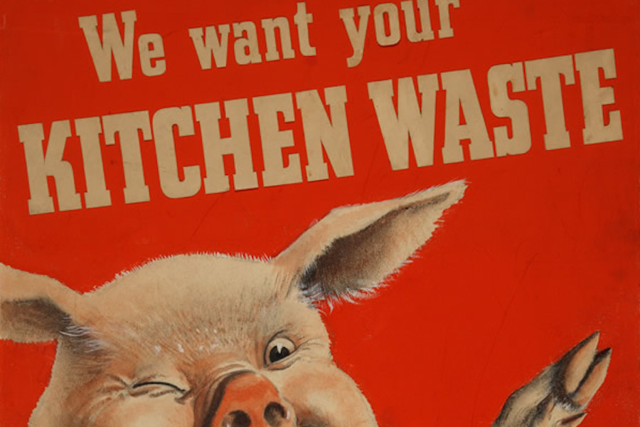 A WWII era poster encourages saving food scraps to feed animals. (Photo from National Archives)
