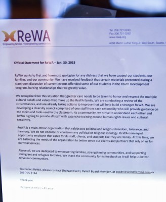 The letter posted on the doors of ReWA Friday. (Photo by Alex Garland)
