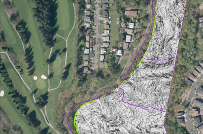 A map identifying slope areas of the Cheasty Greenspace that would overlap with parts of a proposed mountain bike trail. (Screenshot from Seattle's Parks and Recreation Department website)