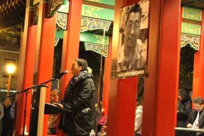 Community leader and former SPD community liaison Maxine Chan spoke at Donnie Chin's vigil on July 25.