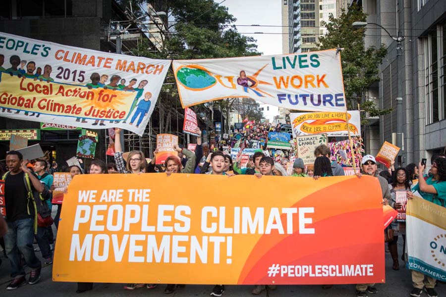 Marchers move down Madison St. during the Seattle People's Climate March on Wednesday. (Photo by Alex Garland)