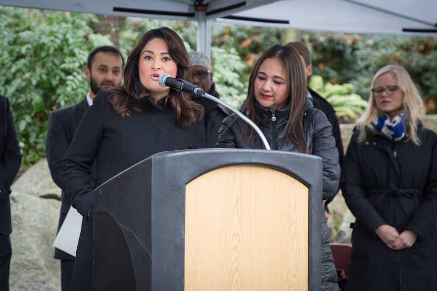 Lorena Gonzalez at a press conference at Seattle Center, before being sworn in to the Seattle City Council. (Photo by Alex Garland)