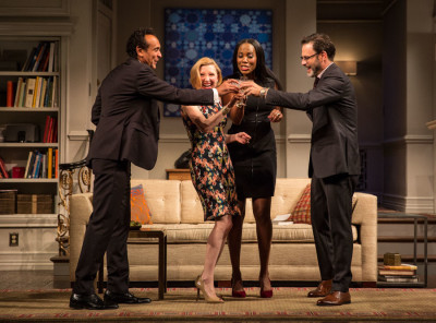 Bernard White (Amir), Nisi Sturgis (Emily), Zakiya Young (Jory) and J. Anthony Crane (Isaac) in Disgraced (Photo by Liz Lauren)