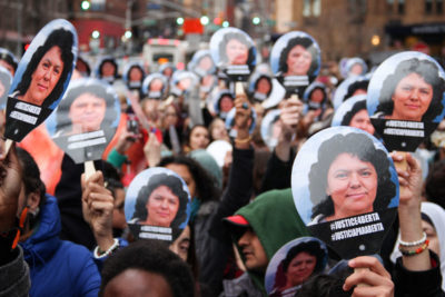 A rally at the Honduran Mission in New York City soon after Berta Cáceres was killed. (Photo by Natalie Jeffers / Matters of the Earth)