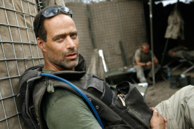 Author Sebastian Junger in a photo by photojournalist Tim Hetherington, who was killed covering conflict in Libya in 2011. (Photo via Town Hall Seattle)