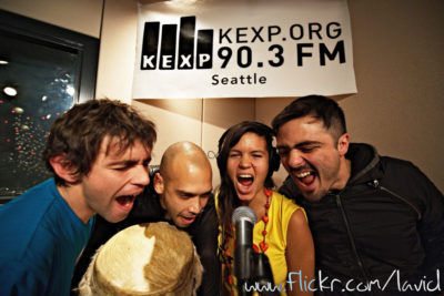 Bomba Estéreo pose at KEXP during their first in studio in 2009. (Photo from Flickr by Dave Lichterman)