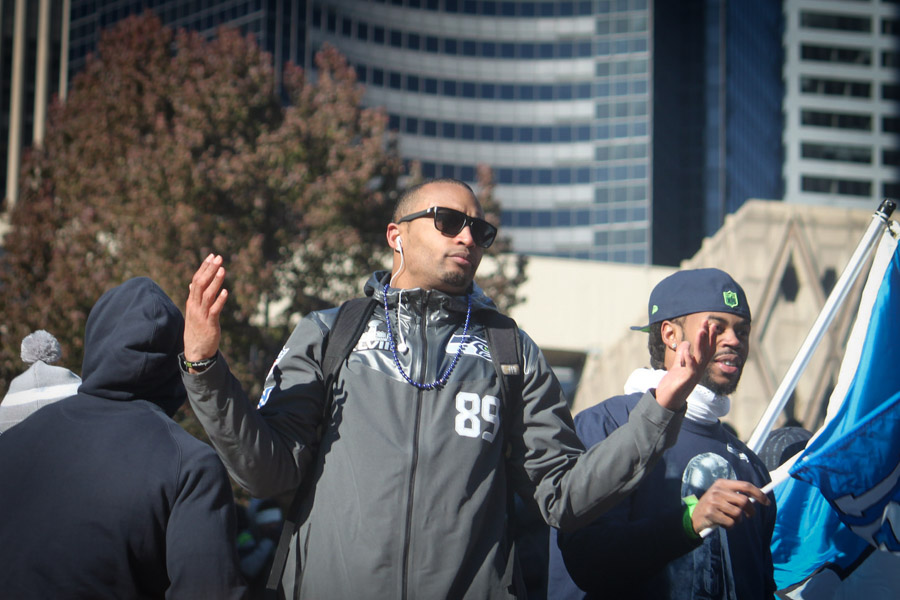 Doug Baldwin basks in Seattle fans' adoration after winning the Super Bowl. (Photo from Flickr by Jeff)