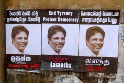 Posters in Colombo calling for justice for Lasantha Wickrematunge after his assassination. (Photo by Indi Samarajiva)