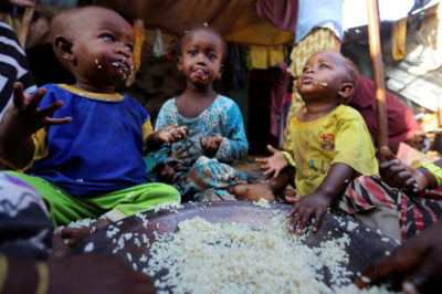 Internally displaced Somali children at the Al-cadaala camp in Mogadishu. The WHO estimates half of Somalia's population need urgent humanitarian aid because of the drought. (Photo from Reuters / Feisal Omar)